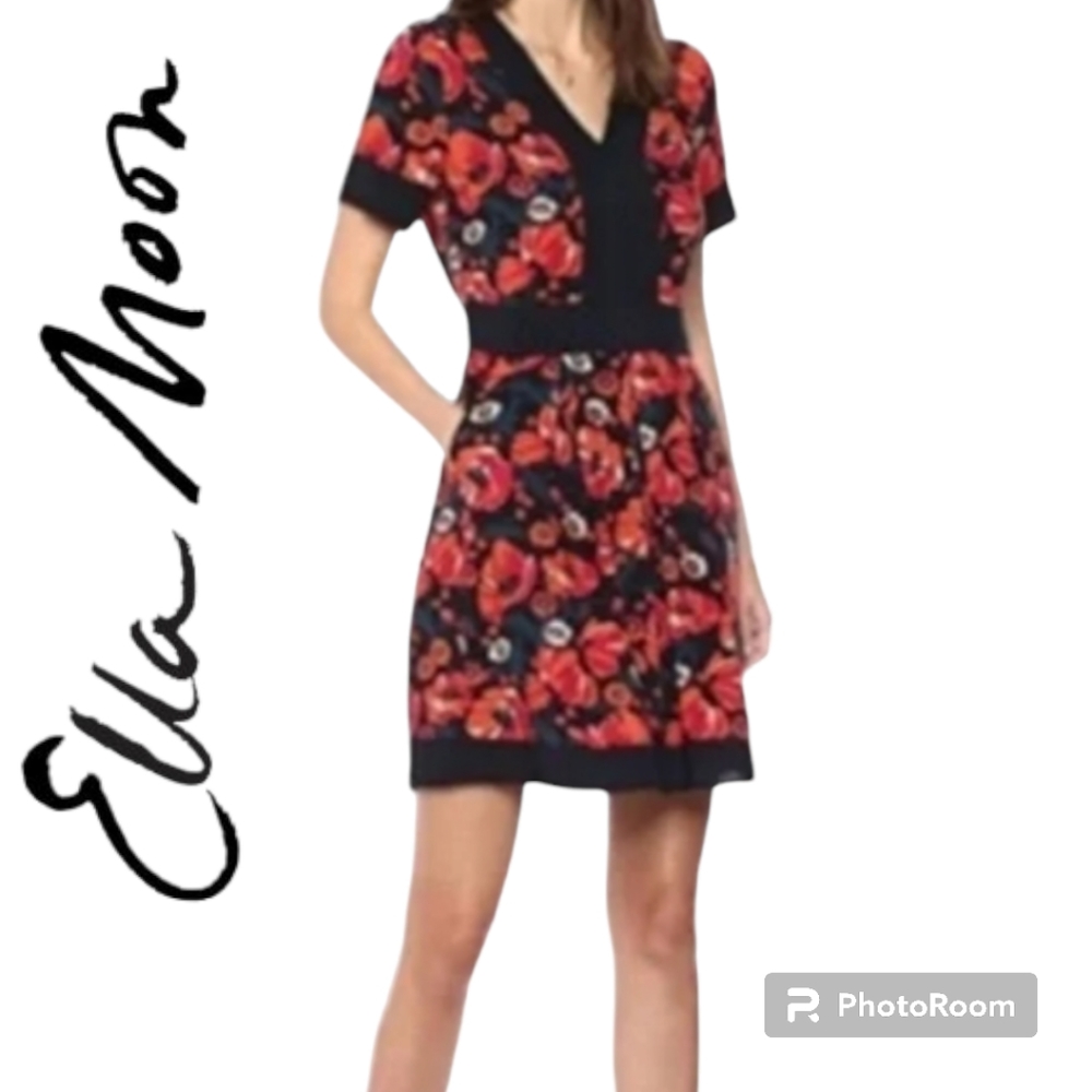 ​Ella Moon Red Poppy Floral Off The Shoulder Ruffle Midi Dress XS